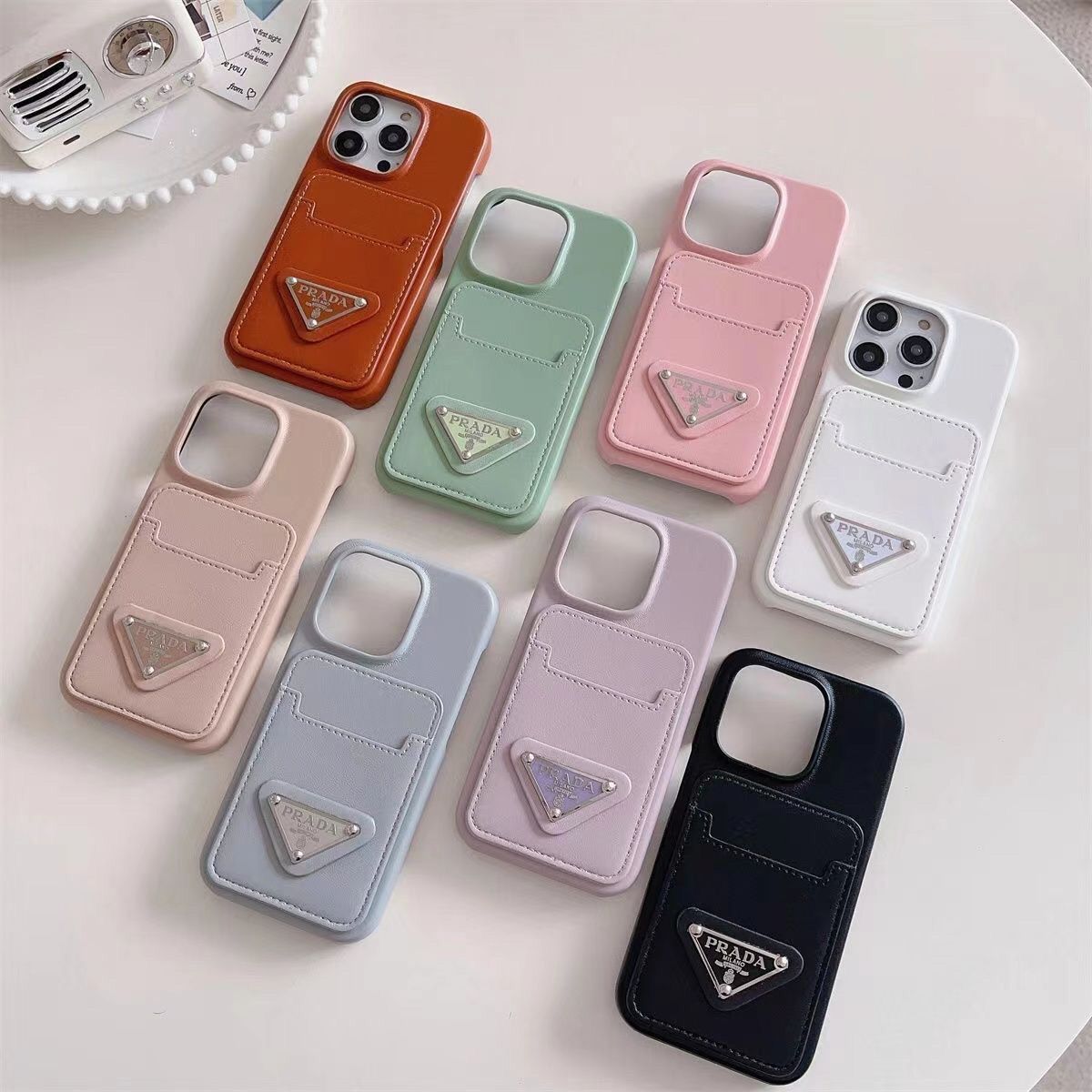 Leather Triangle Logo Card Case