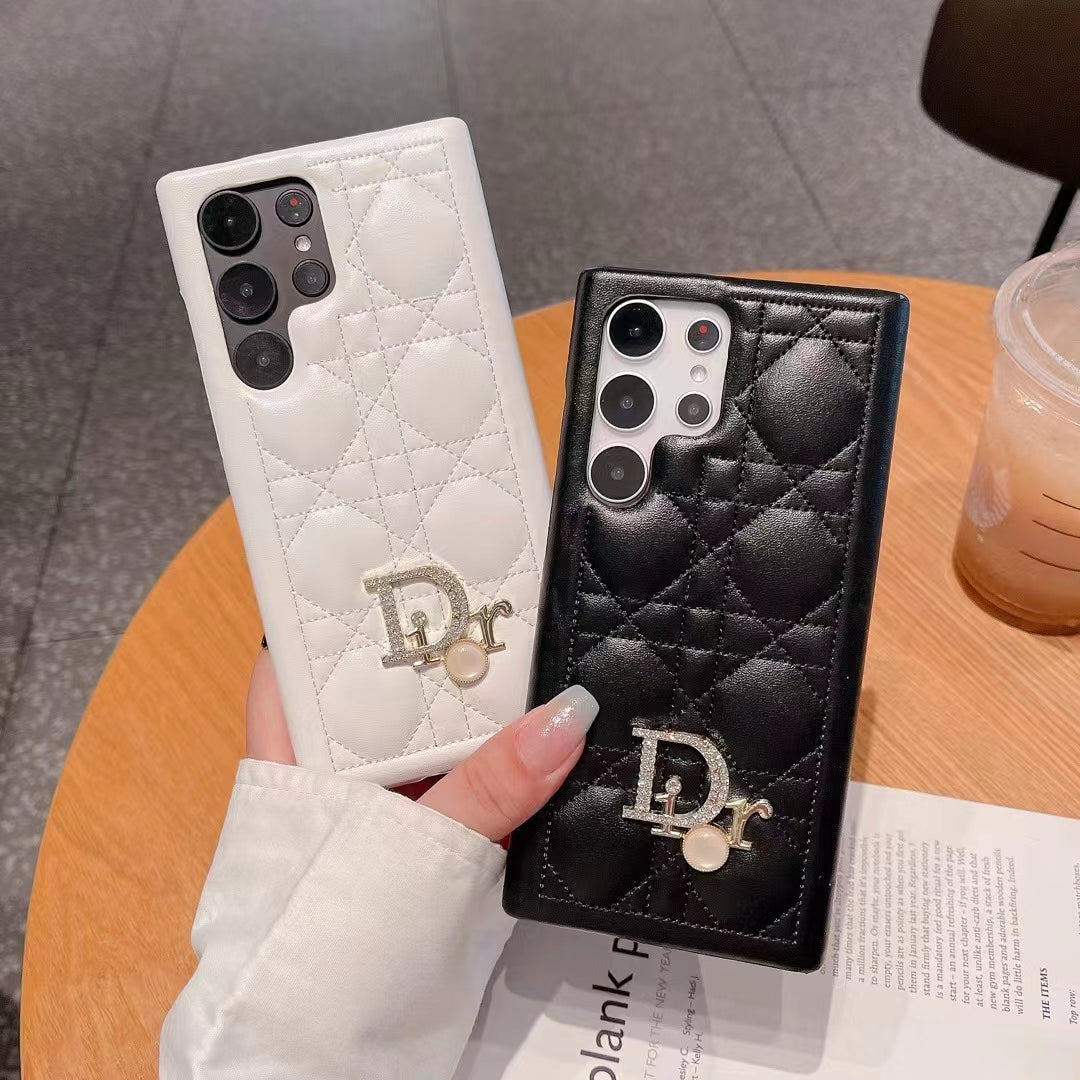 Leather Pearl Letter Logo Samsung Case