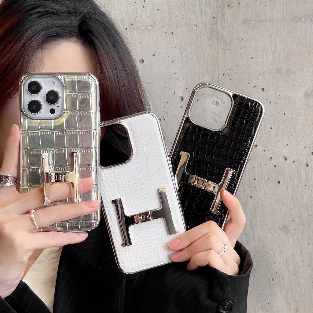 H Metal Bracket Crocodile Pattern Leather Case