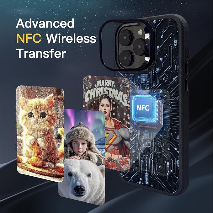 The latest AI ink screen iPhone case in 2025, iPhone 16 pro 4-color HD 4.0-inch large screen, built-in lens holder, the best smart NFC phone case