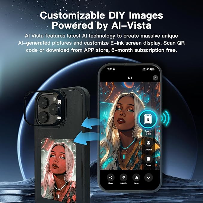 The latest AI ink screen iPhone case in 2025, iPhone 16 pro 4-color HD 4.0-inch large screen, built-in lens holder, the best smart NFC phone case