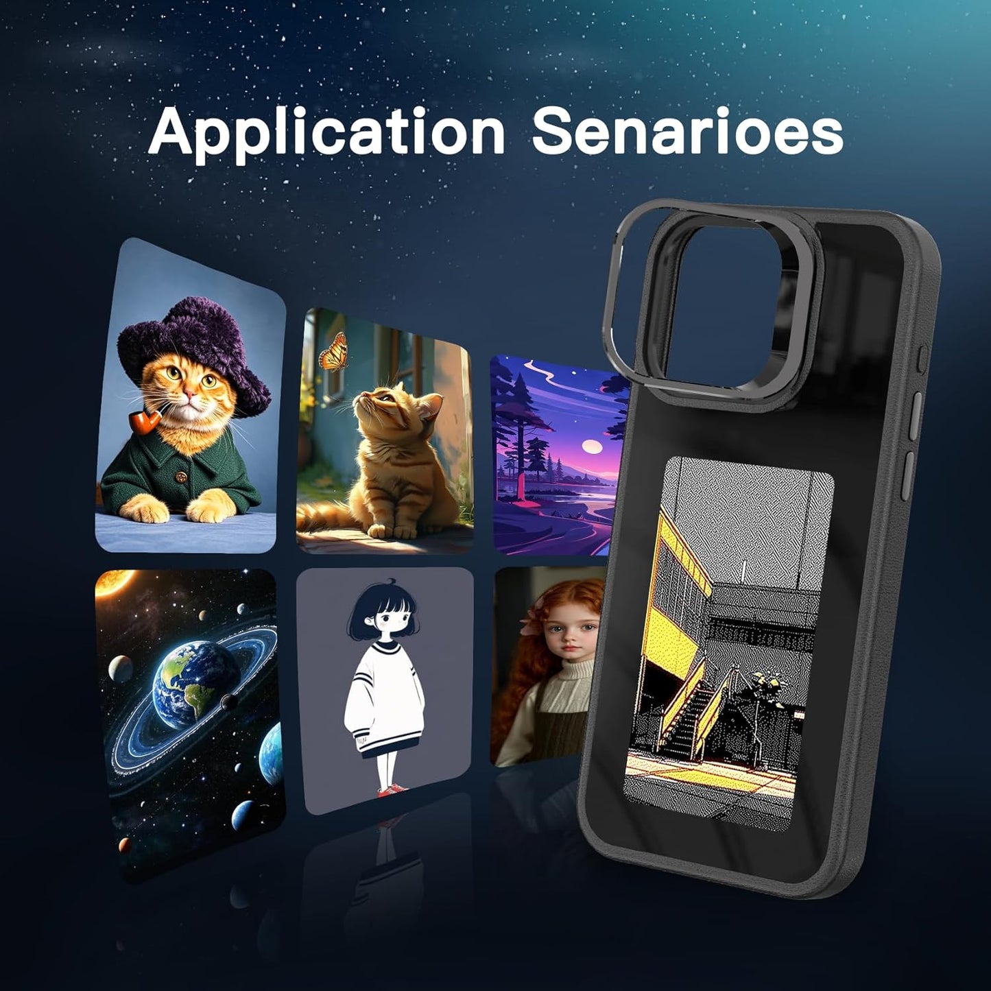 The latest AI ink screen iPhone case in 2025, iPhone 16 pro 4-color HD 4.0-inch large screen, built-in lens holder, the best smart NFC phone case