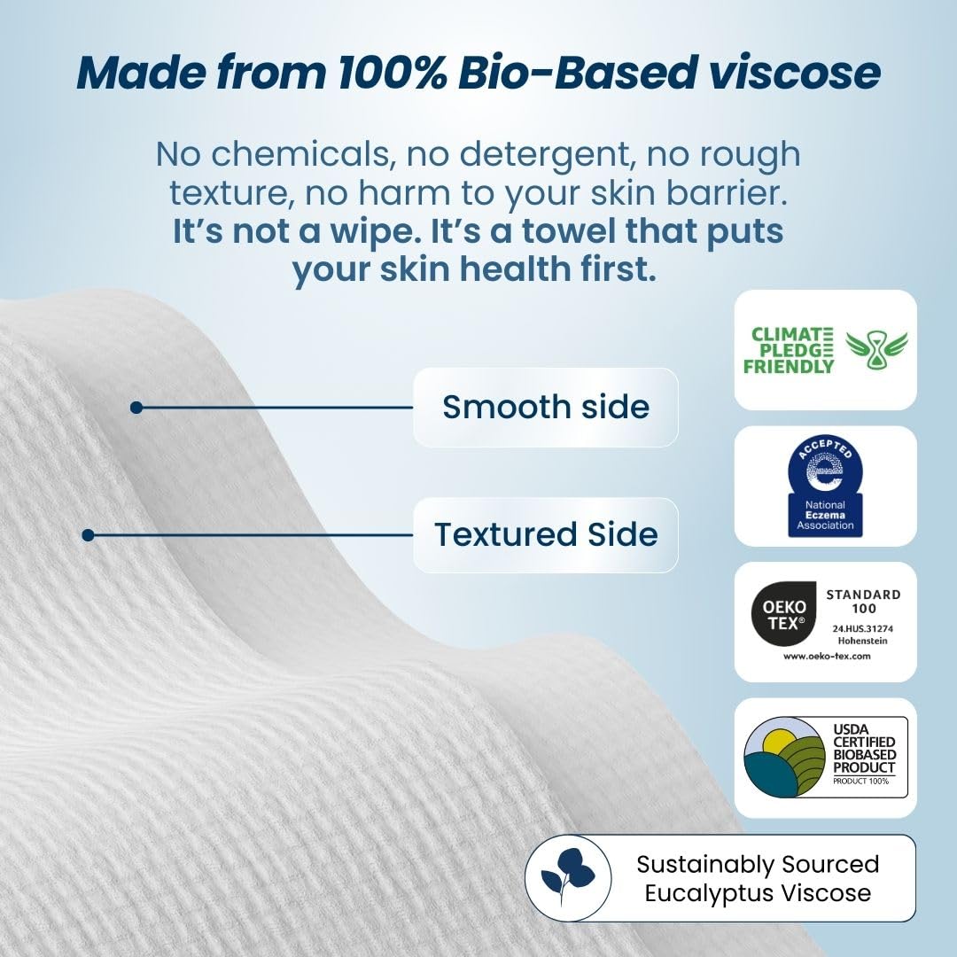 Clean Skin Club , 100% USDA Biobased Face Towel, Disposable Face Towelette, Eczema Association Accepted, Makeup Remover Dry Wipes, Ultra Soft, 50 Ct, 1 Pack