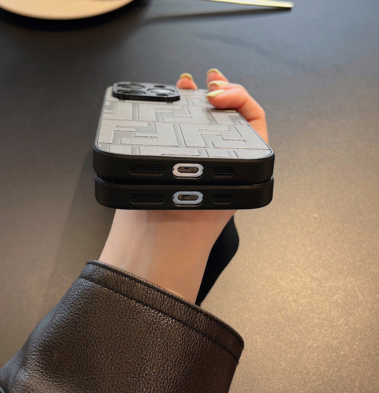 Embossed leather F case