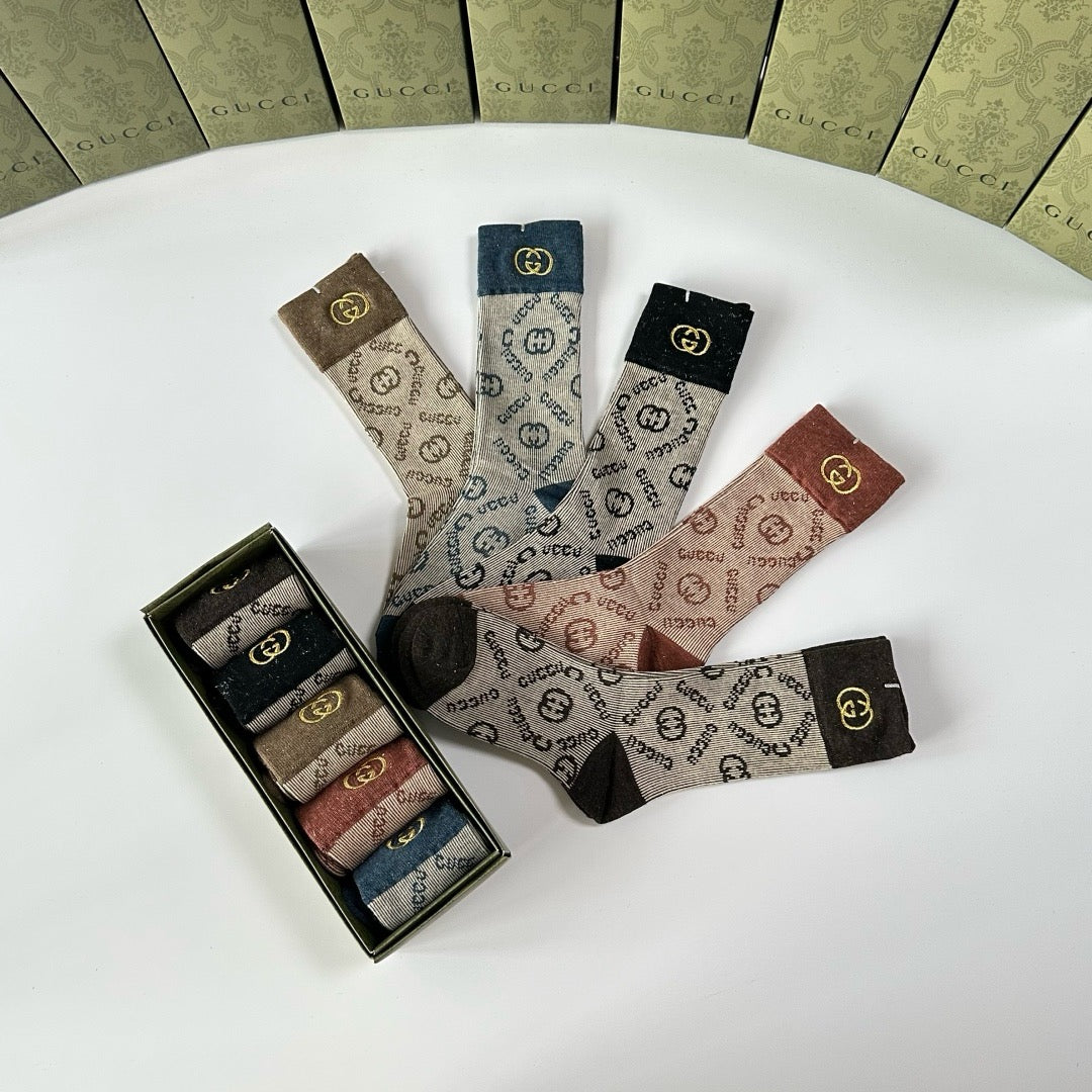 New Double Needle Embroidered Medium to Long Stacked Socks