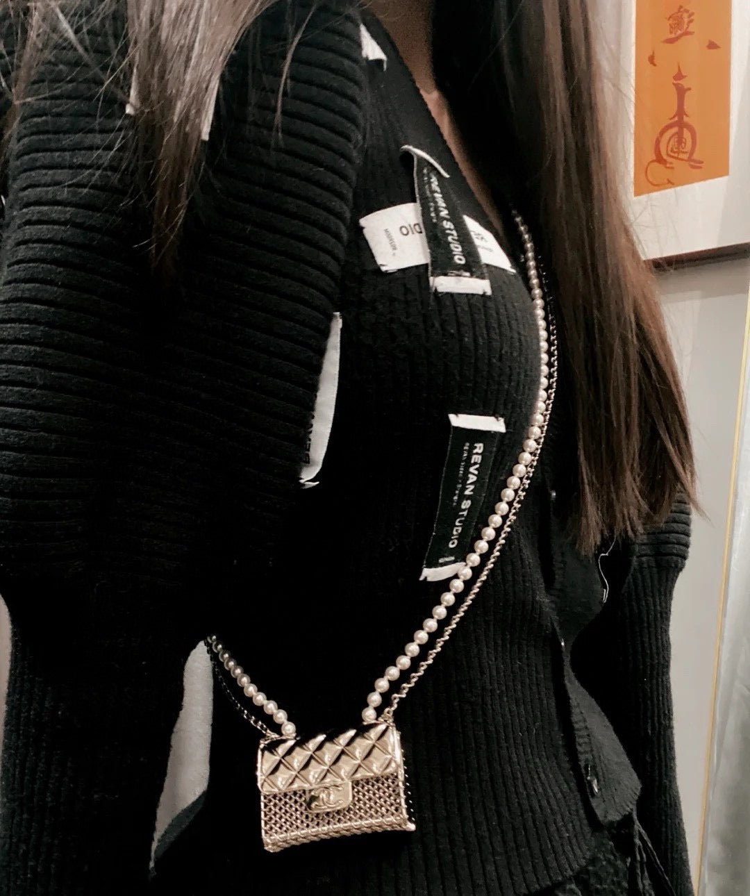 Classic double-layer pearl crossbody metal bag