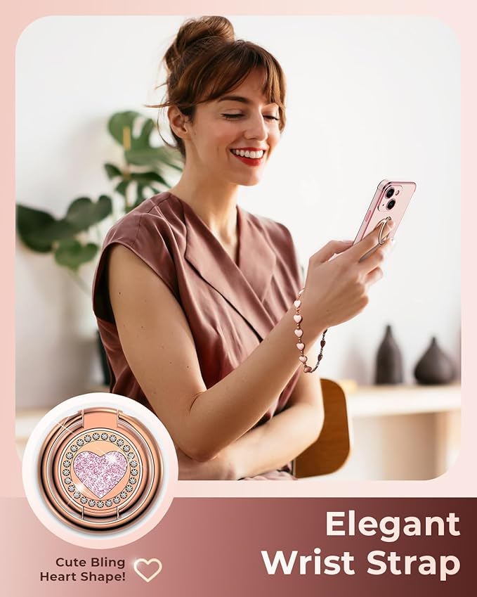 XYZ for iPhone 14 Case with Stand, Phone Case with Double Ring Kickstand, Women Girls Bling Protective Case Heart for iPhone 14, Pink