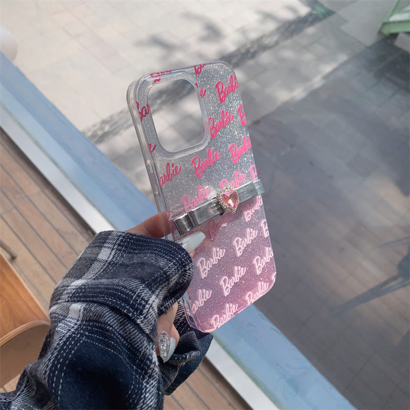 Gradient Glitter Bow Heart Diamond Case