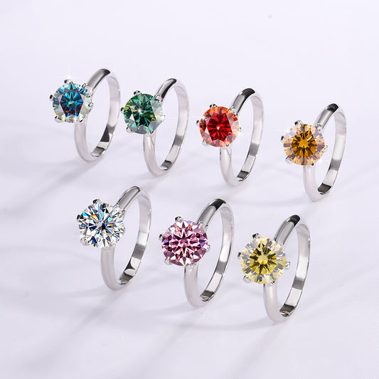 Classic six-claw mozzarella diamond GRA diamond ring s925 sterling silver 1 carat ring premium sense marriage proposal