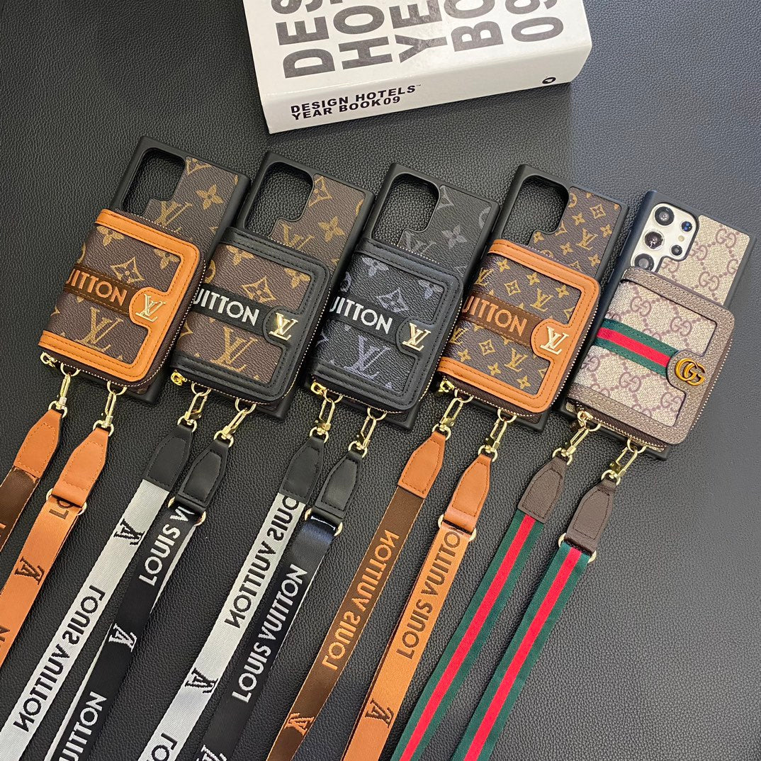 Fashion Leather Card Holder Lanyard Samsung Case