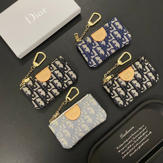 Denim embroidered card holder