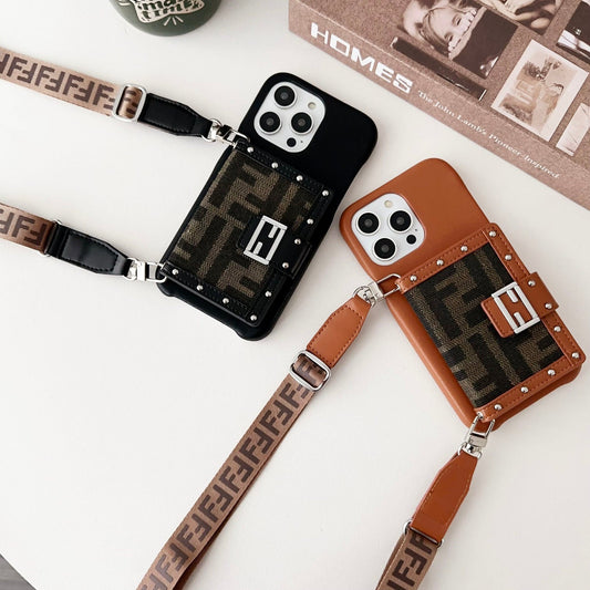 Retro F Print Crossbody Card Holder Case