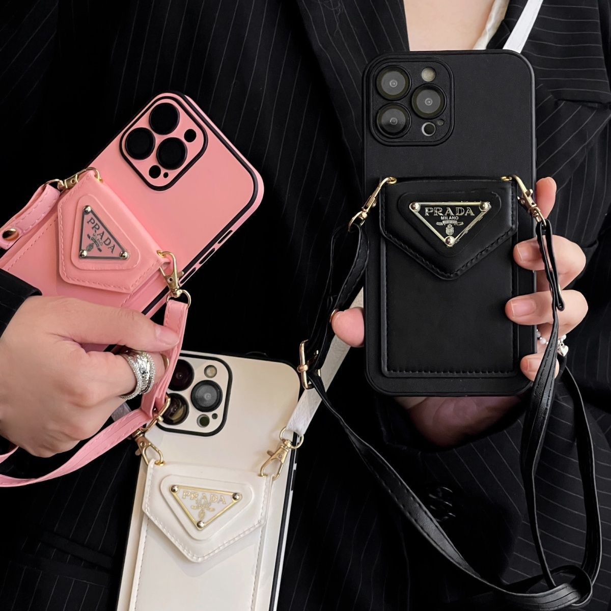 Triangle Logo Card Holder Crossbody Case