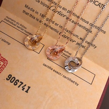 LOVE Full Diamond Double Ring Necklace