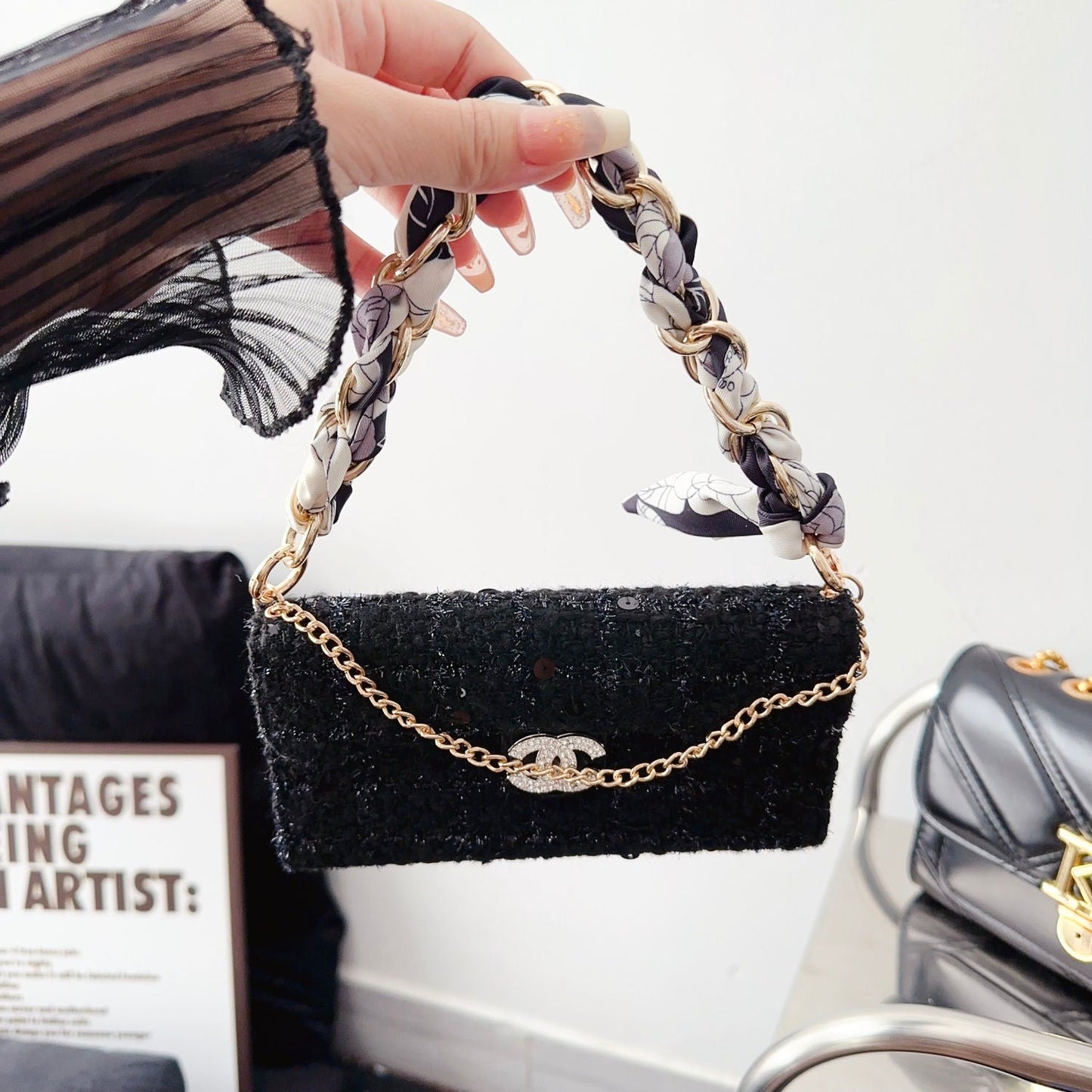 Vintage Sequin Suede Lanyard Case