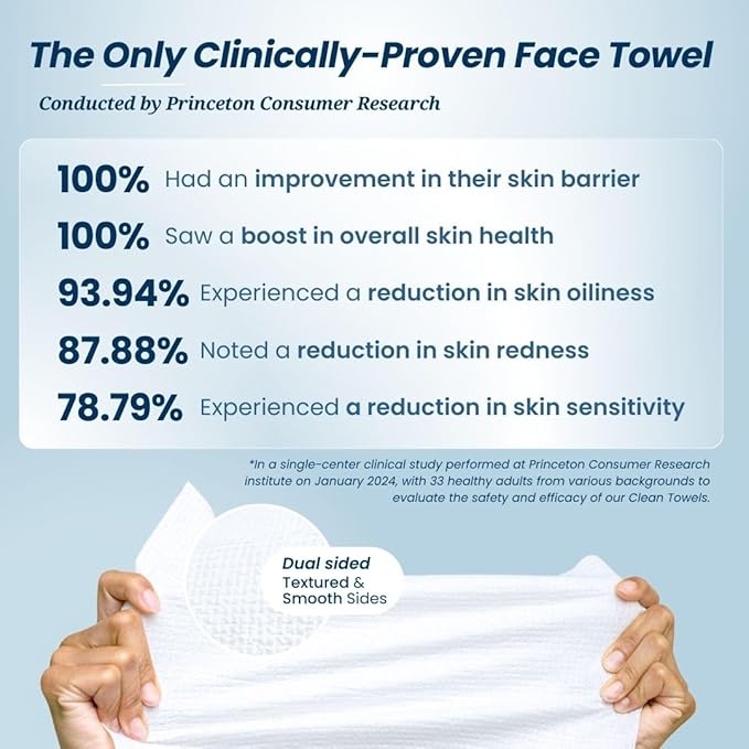 Clean Skin Club , 100% USDA Biobased Face Towel, Disposable Face Towelette, Eczema Association Accepted, Makeup Remover Dry Wipes, Ultra Soft, 50 Ct, 1 Pack