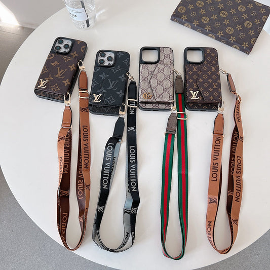 Fashion Luxury Leather Wallet Lanyard Case