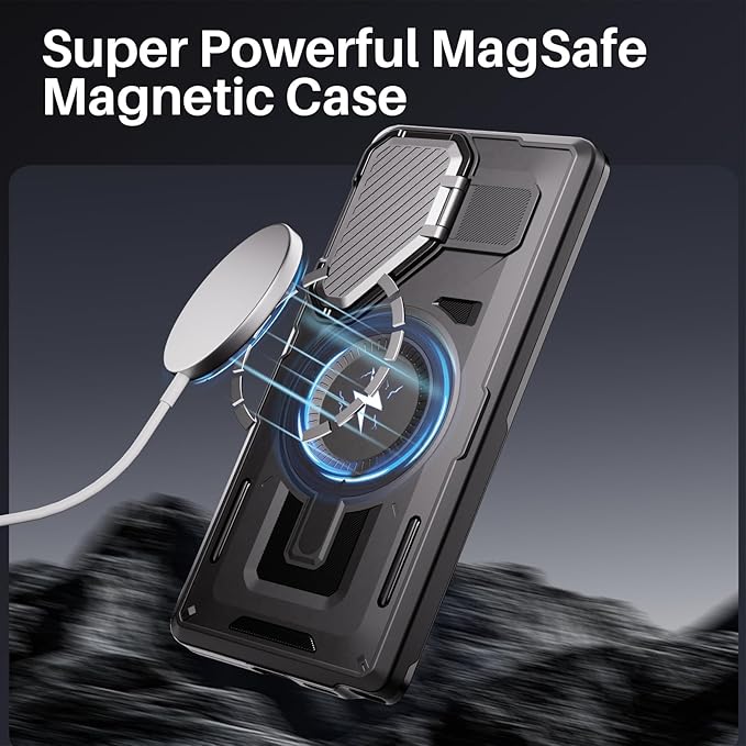 Strong Magnetic for Samsung Galaxy S25 Ultra Case, [Compatible with Magsafe][Camera Cover Stand][Military-Grade Drop Protection] Heavy Duty Protective Phone Case for S25 Ultra 6.9", Black