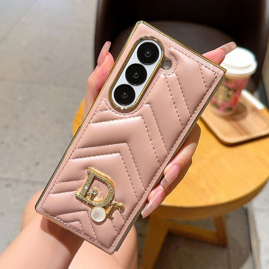 Electroplated Leather Pearl Logo Fold Case