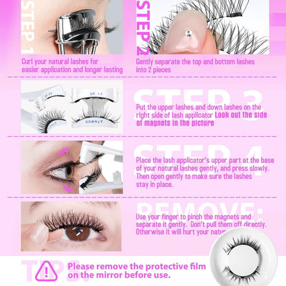 Magnetic Eyelashes with Applicator,2025 New Reusable Magnetic Eyelashes Natural Look No Glue or Liner Needed,Upgraded Soft Lashes for Daily Use(Camellia+Simple)