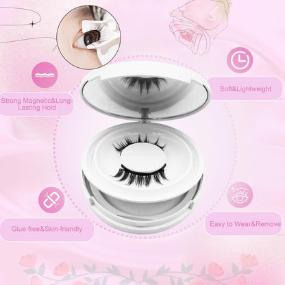 Magnetic Eyelashes with Applicator,2025 New Reusable Magnetic Eyelashes Natural Look No Glue or Liner Needed,Upgraded Soft Lashes for Daily Use(Camellia+Simple)