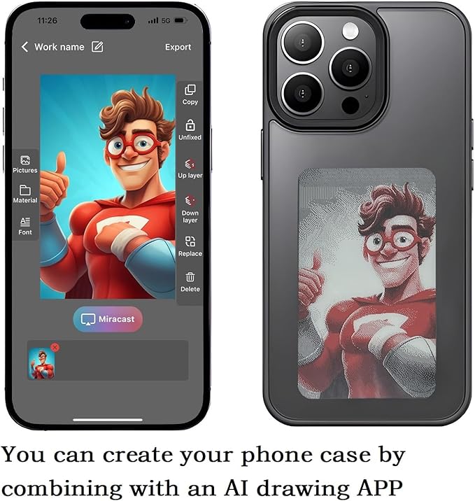 DIY E-Ink Phone Case  𝐀𝐏𝐏 Operation Smart Photo Rear Projection Customiza Phone Case Instantly Display Photos On The Ink Screen Back Cover Personalize Your Phone case.3.7-inch screen