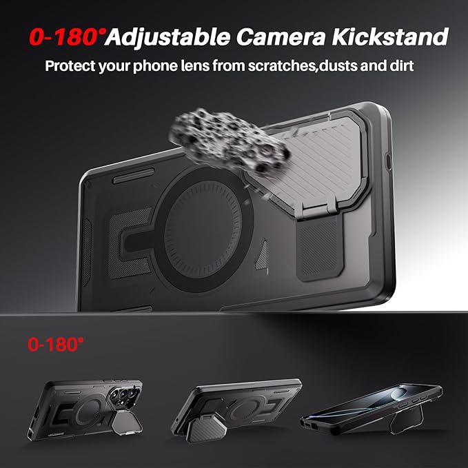 Strong Magnetic for Samsung Galaxy S25 Ultra Case, [Compatible with Magsafe][Camera Cover Stand][Military-Grade Drop Protection] Heavy Duty Protective Phone Case for S25 Ultra 6.9", Black
