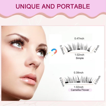 Magnetic Eyelashes with Applicator,2025 New Reusable Magnetic Eyelashes Natural Look No Glue or Liner Needed,Upgraded Soft Lashes for Daily Use(Camellia+Simple)