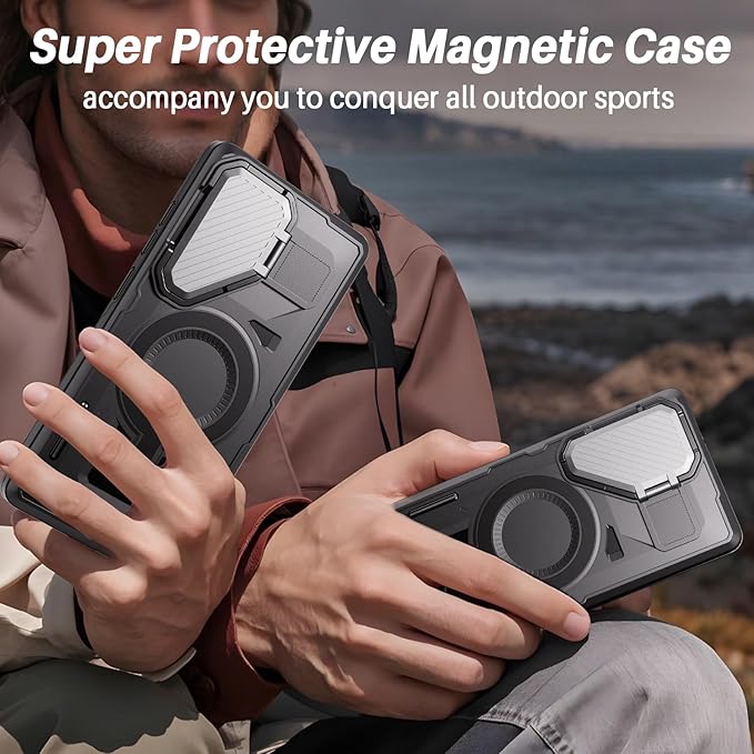 Strong Magnetic for Samsung Galaxy S25 Ultra Case, [Compatible with Magsafe][Camera Cover Stand][Military-Grade Drop Protection] Heavy Duty Protective Phone Case for S25 Ultra 6.9", Black