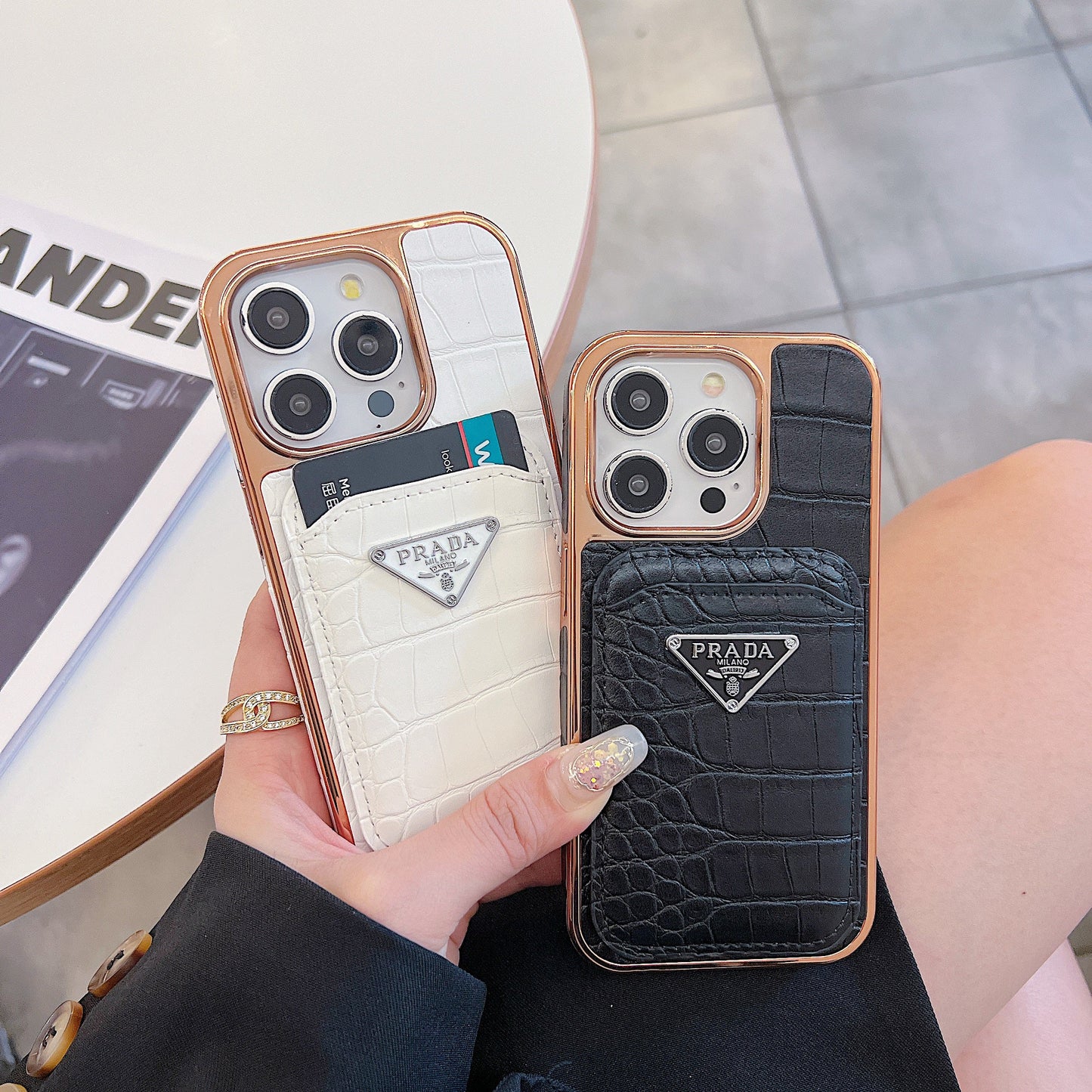 Electroplated Triangle Leather Card Holder Case