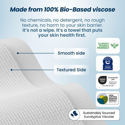 Clean Skin Club , 100% USDA Biobased Face Towel, Disposable Face Towelette, Eczema Association Accepted, Makeup Remover Dry Wipes, Ultra Soft, 50 Ct, 1 Pack