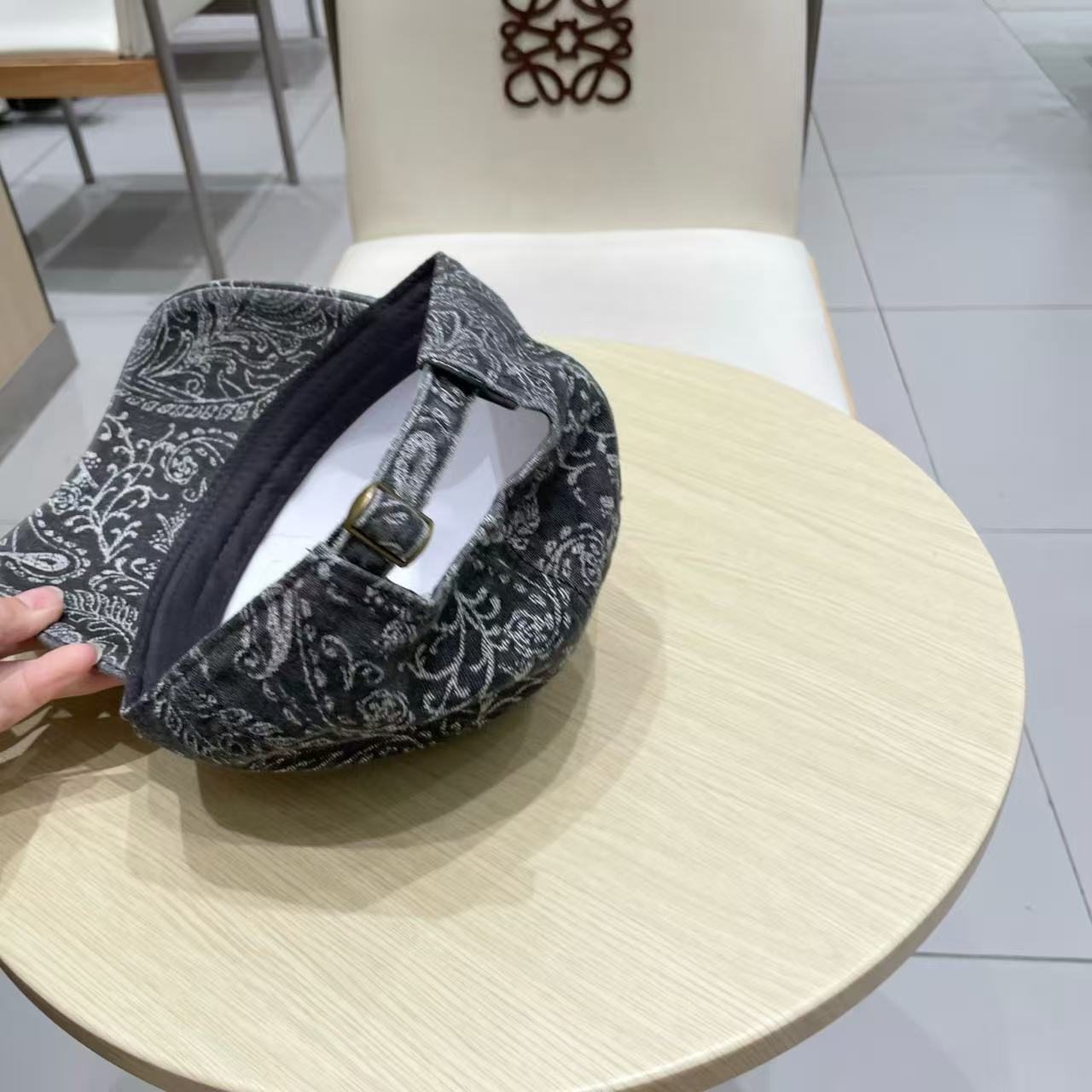 Baseball cap with dark print denim