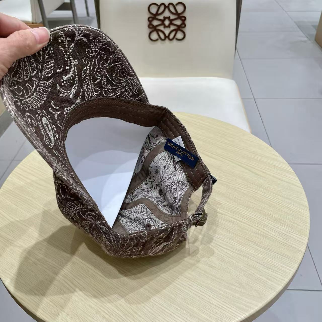 Baseball cap with dark print denim