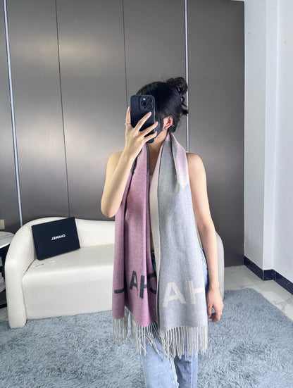 Cashmere double-sided purple natural color and deep gray transition large shawl