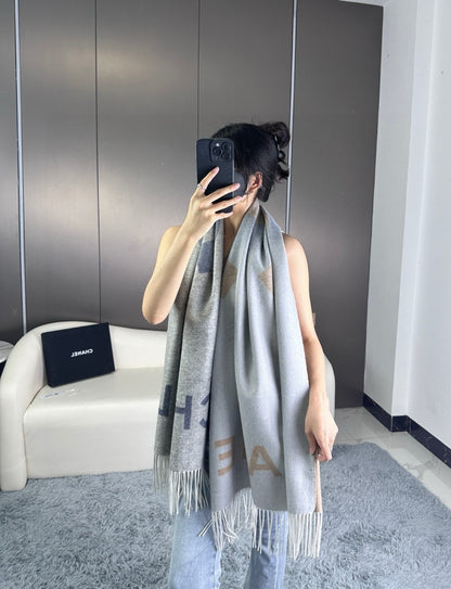 Cashmere double-sided purple natural color and deep gray transition large shawl