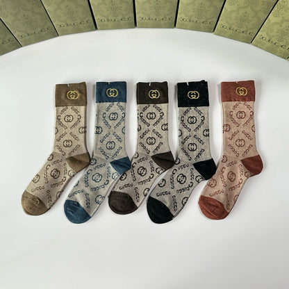 New Double Needle Embroidered Medium to Long Stacked Socks