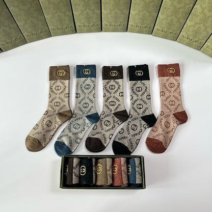 New Double Needle Embroidered Medium to Long Stacked Socks