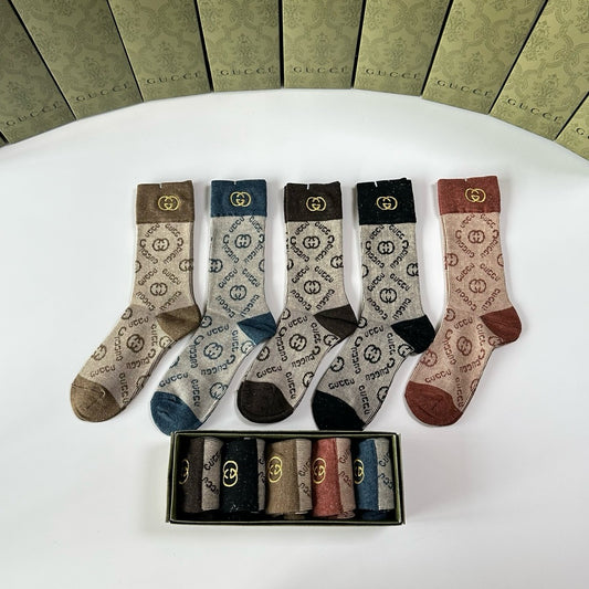 New Double Needle Embroidered Medium to Long Stacked Socks
