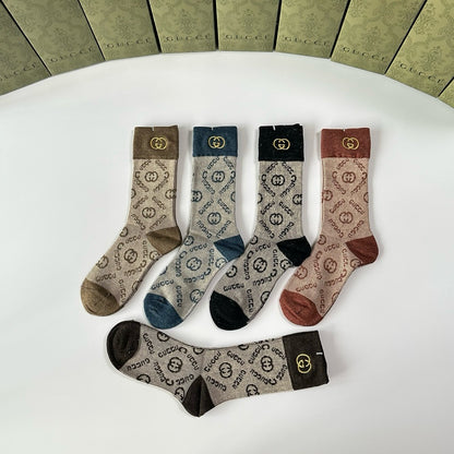 New Double Needle Embroidered Medium to Long Stacked Socks