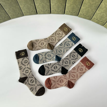 New Double Needle Embroidered Medium to Long Stacked Socks