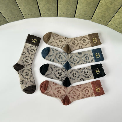New Double Needle Embroidered Medium to Long Stacked Socks