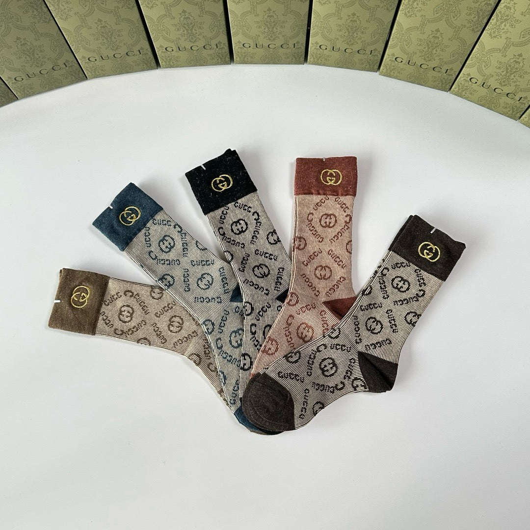 New Double Needle Embroidered Medium to Long Stacked Socks