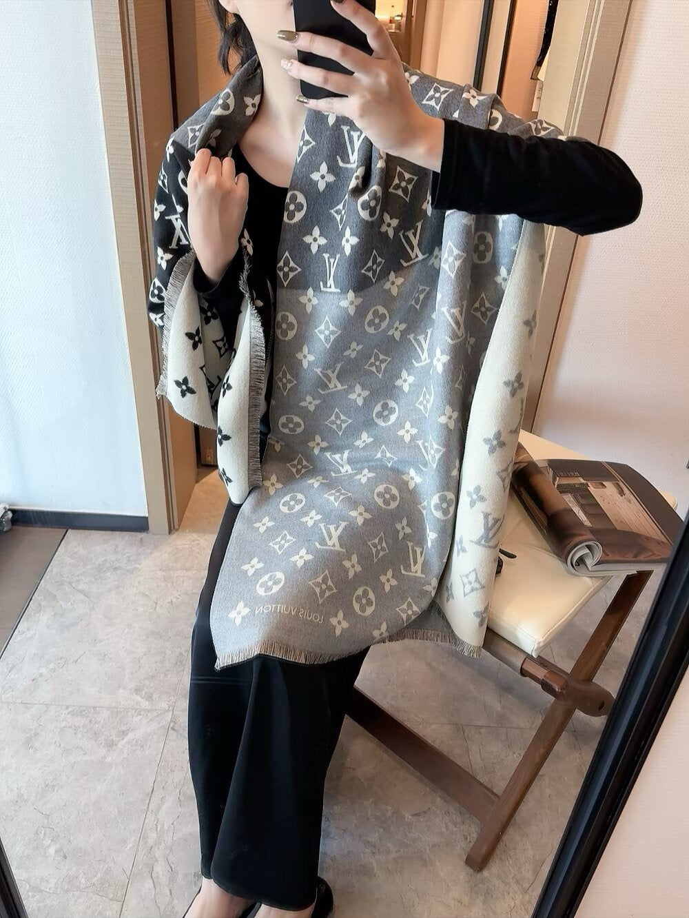 👑 Cashmere gradient jacquard classic design long scarf