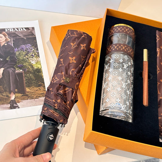 3-piece set of glass cups ➕ ballpoint pen ➕ Super wind resistant 8-bone sunny umbrella