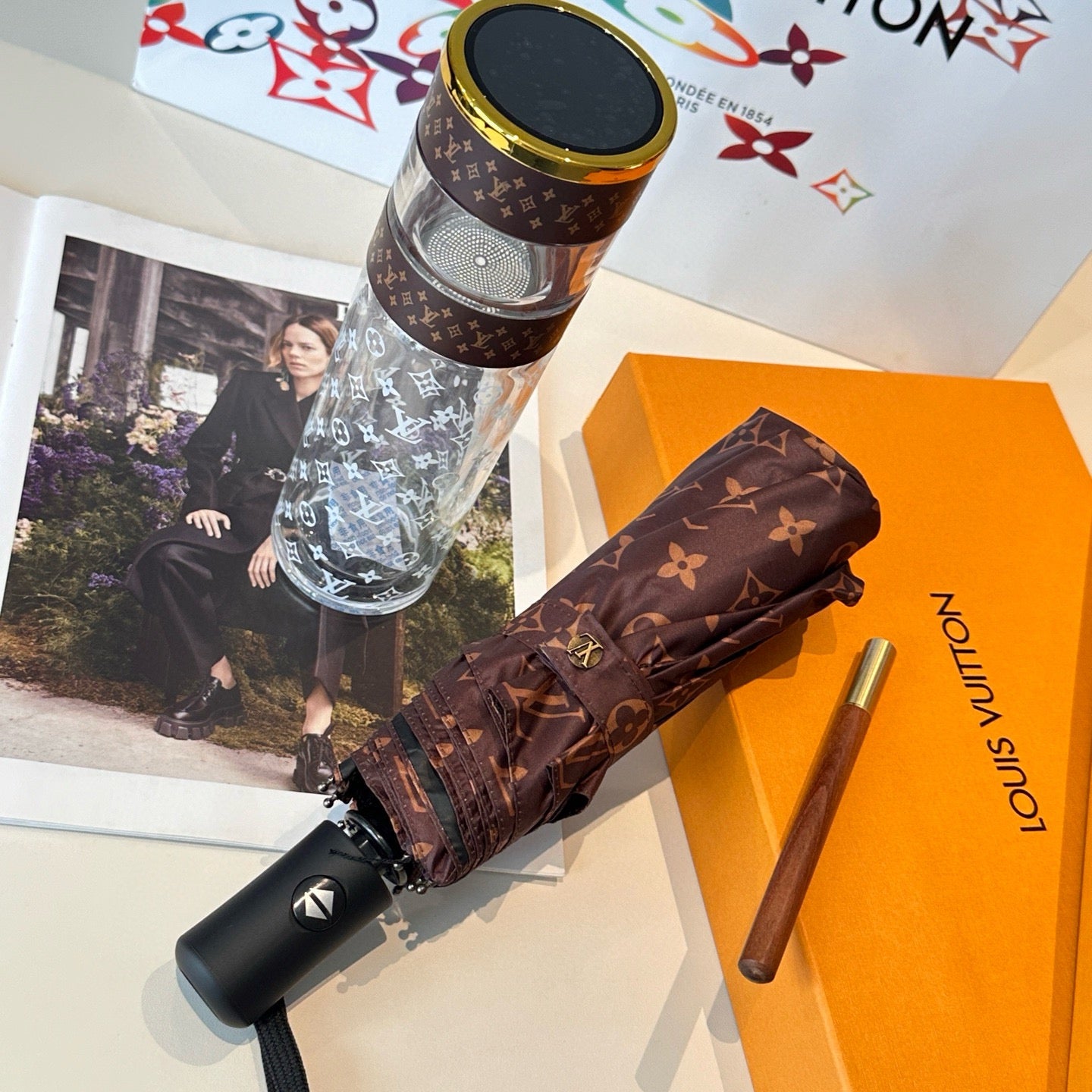 3-piece set of glass cups ➕ ballpoint pen ➕ Super wind resistant 8-bone sunny umbrella