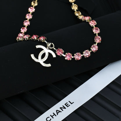 Colorful Diamond Necklace, Girl's Heart Rainbow Gradient Color