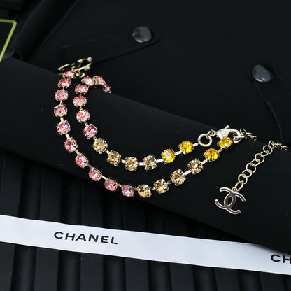 Colorful Diamond Necklace, Girl's Heart Rainbow Gradient Color