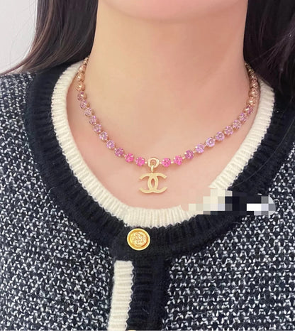 Colorful Diamond Necklace, Girl's Heart Rainbow Gradient Color