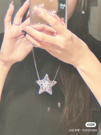 Heavy industry five pointed star long necklace, can be worn diagonally
