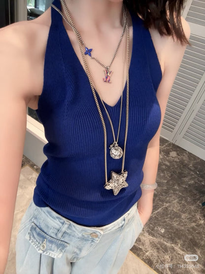 Heavy industry five pointed star long necklace, can be worn diagonally